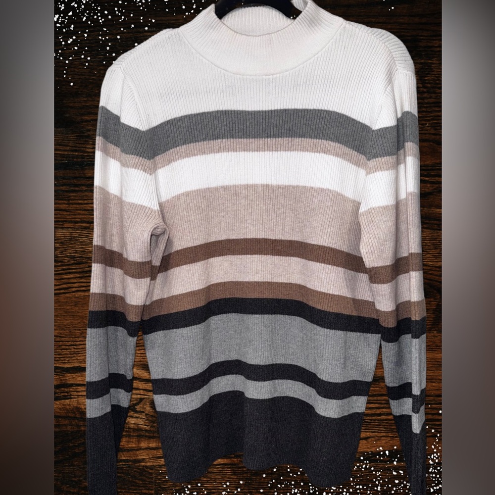 Karen Scott Women’s Striped Mock Neck Cotton Sweater – Size L